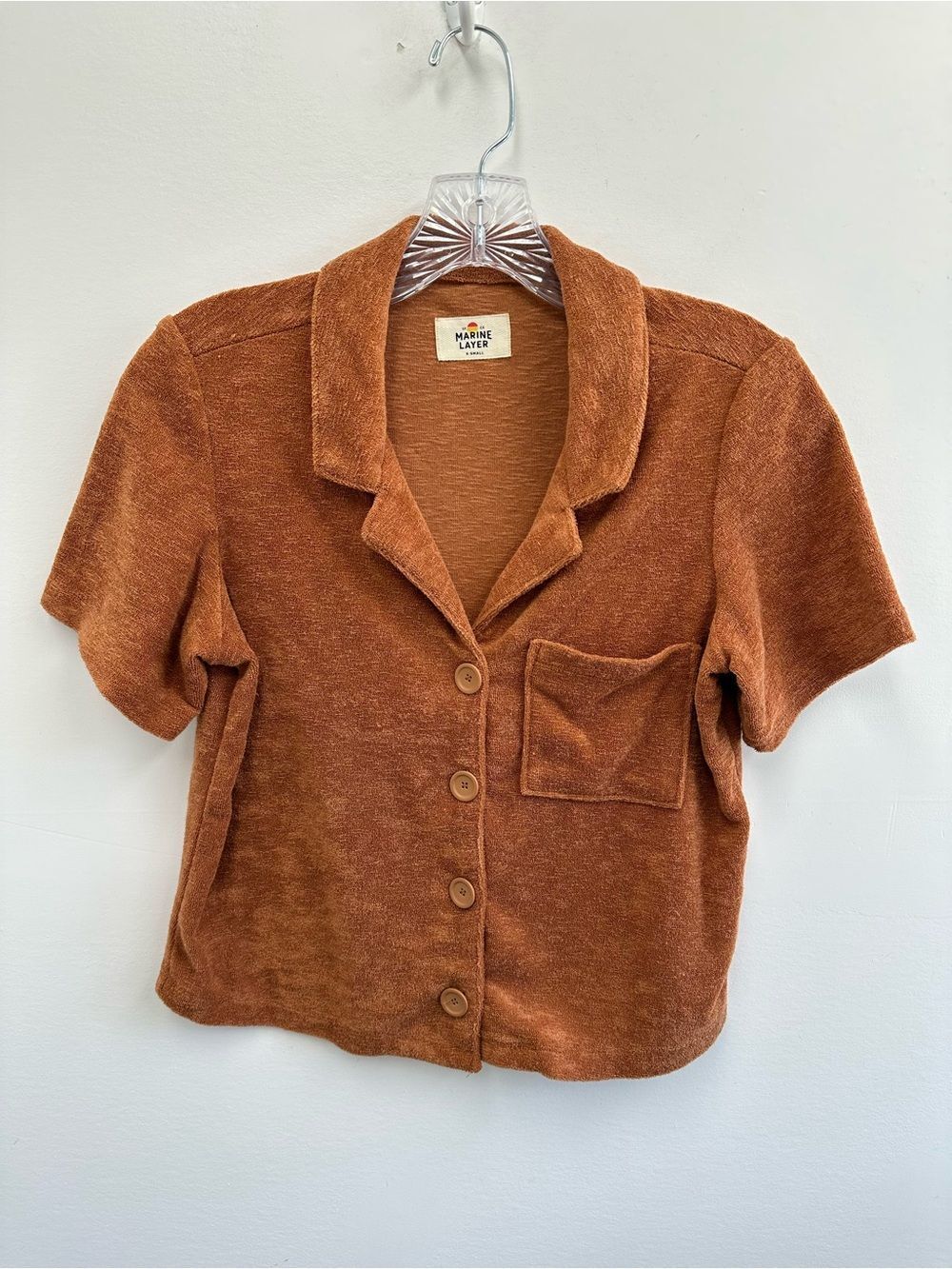 Marine Layer Terry Cloth Terry Out Resort Shirt In Sierra Button Front Size XS